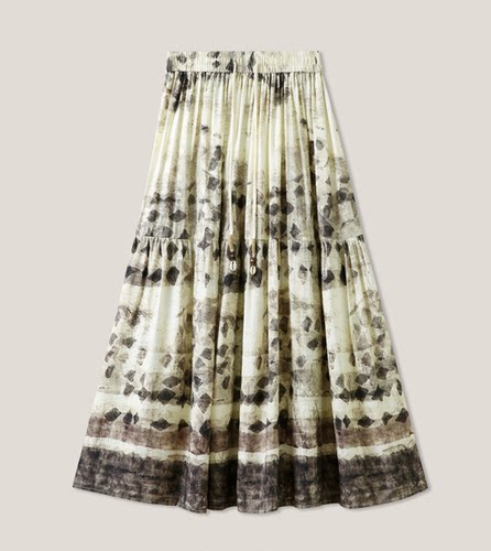 4.10F B 水墨色气质休闲百搭松紧腰亚麻半身裙ss26280