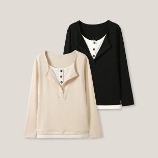 假期秘籍 韩系设计感假两件休闲宽松T恤SS26346