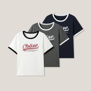 撞色简约休闲百搭圆领字母涂鸦短袖 T恤SS28028 24H