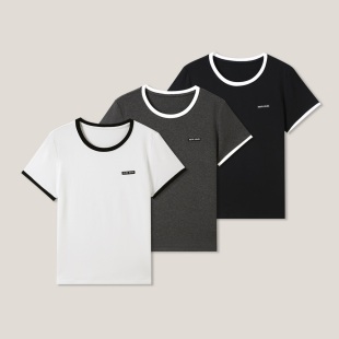 T恤SS28006 C字母贴标撞色简约休闲百搭套头圆领短袖 25H