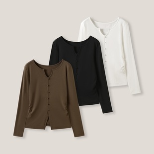 打底衫 3.4F 精致小v领复古捏褶设计感修身 扣心弦 SS26347