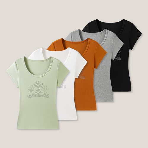 4-13F B 时尚气质字母镶钻休闲百搭短袖T恤SS26247