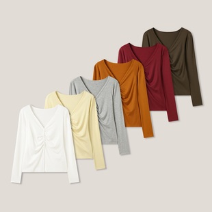 休闲百搭T恤打底衫 V领不规则长袖 ss26310 27H