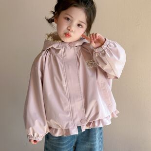 女童外套春秋2025新款儿童洋气秋装风衣时髦秋季开学连帽上衣外穿