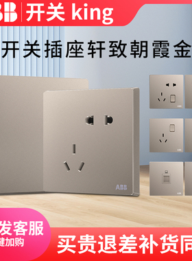 ABB官网正品 轩致无框朝霞金斜五孔10A双USB电脑电视家用开关插座
