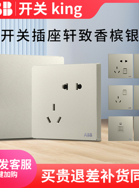 ABB官网正品 轩致无框香槟银斜五孔10A双USB电脑电视家用开关插座
