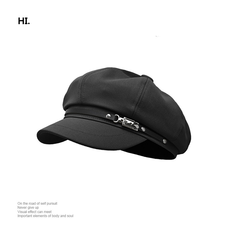 thumbnail for Octagonal beret women's 2026 spring and autumn new British vintage newsboy hat painter's hat versatile black navy hat