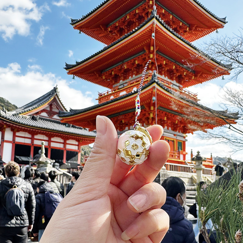 【日本正品代购】清水寺樱花铃铛好运御守情侣祈福钥匙扣包挂件