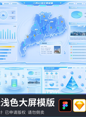 原创6张浅色数据可视化大屏拓扑图模板UI设计图表素材figma/ps