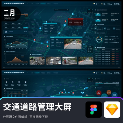 交通道路运维管理数据可视化绿色大屏模版素材figma+sketch