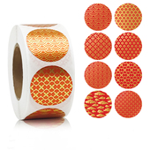 500贴 卷花纹不干胶标签圆形防水防撕礼品礼盒商品日用装 饰封口贴