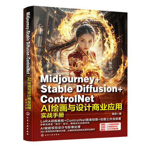 正版  Midjourney+Stable Diffusion+ControlNet AI绘画与设计商业应用实战手册 AI绘画AI设计教程模型训练 AI绘图软件使用教程
