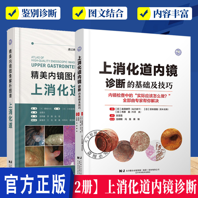 2册】精美内镜图像解析图谱:上消化道+上消化道内镜诊断的基础及技巧 内镜诊断与鉴别诊断图谱手术操作教程食管胃溃疡胃病鉴别诊断
