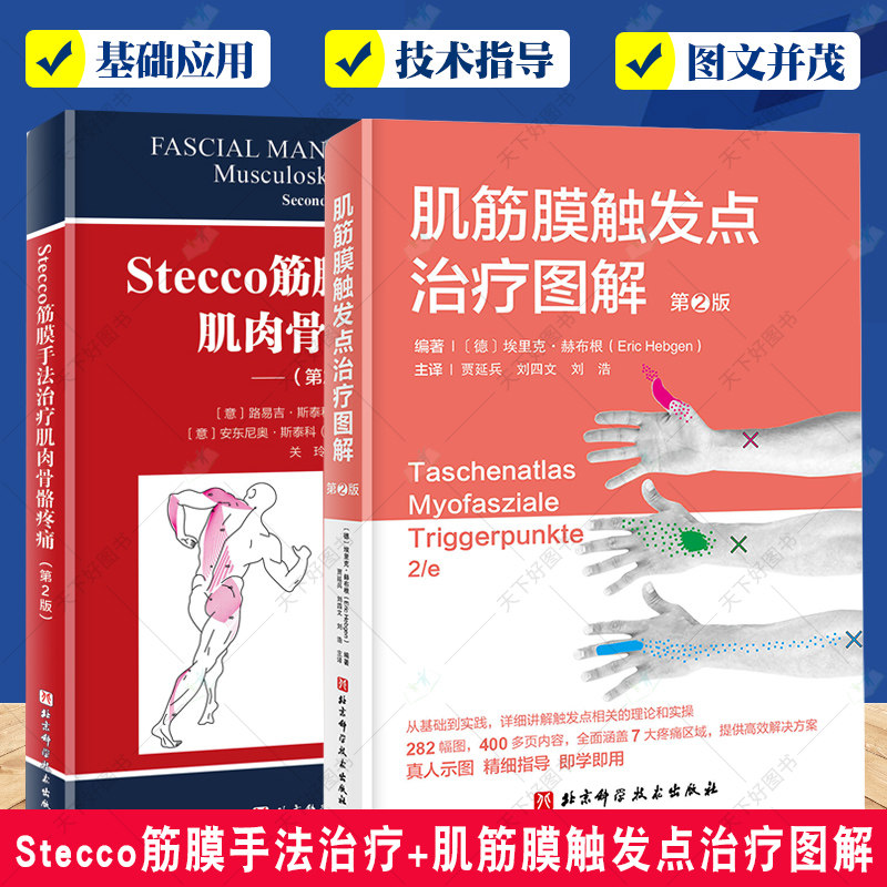 2册 Stecco筋膜手法治疗肌肉骨骼疼痛 第2版+肌筋膜触发点治疗图解 第2版二版 医学卫生书籍 涵盖7大疼痛区域 提供高效解决方案