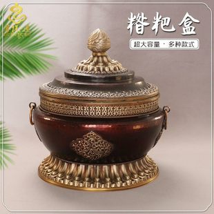 藏式八吉祥糌粑盒尼泊尔工艺百宝水果盘储物盒藏族家具客厅摆件