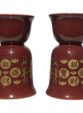 陶瓷朱红招财进宝插蜡烛烛台