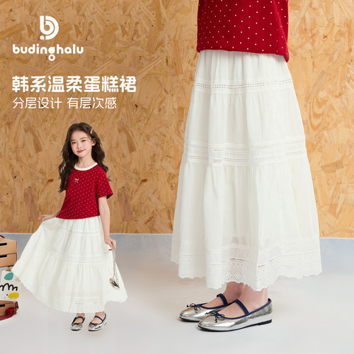 布丁哈鲁童装女童文艺风裙子2026夏季新款儿童甜美洋气白色半身裙