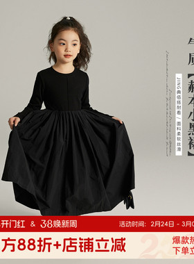 布丁哈鲁春装女童2026春秋季新款儿童洋气小女孩公主赫本风连衣裙