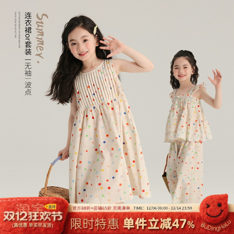 夏季新款儿童休闲波点连衣裙