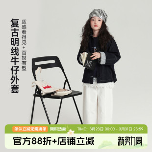 儿童休闲复古牛仔外套 女童洋气2026春秋新款 布丁哈鲁童装 冬装