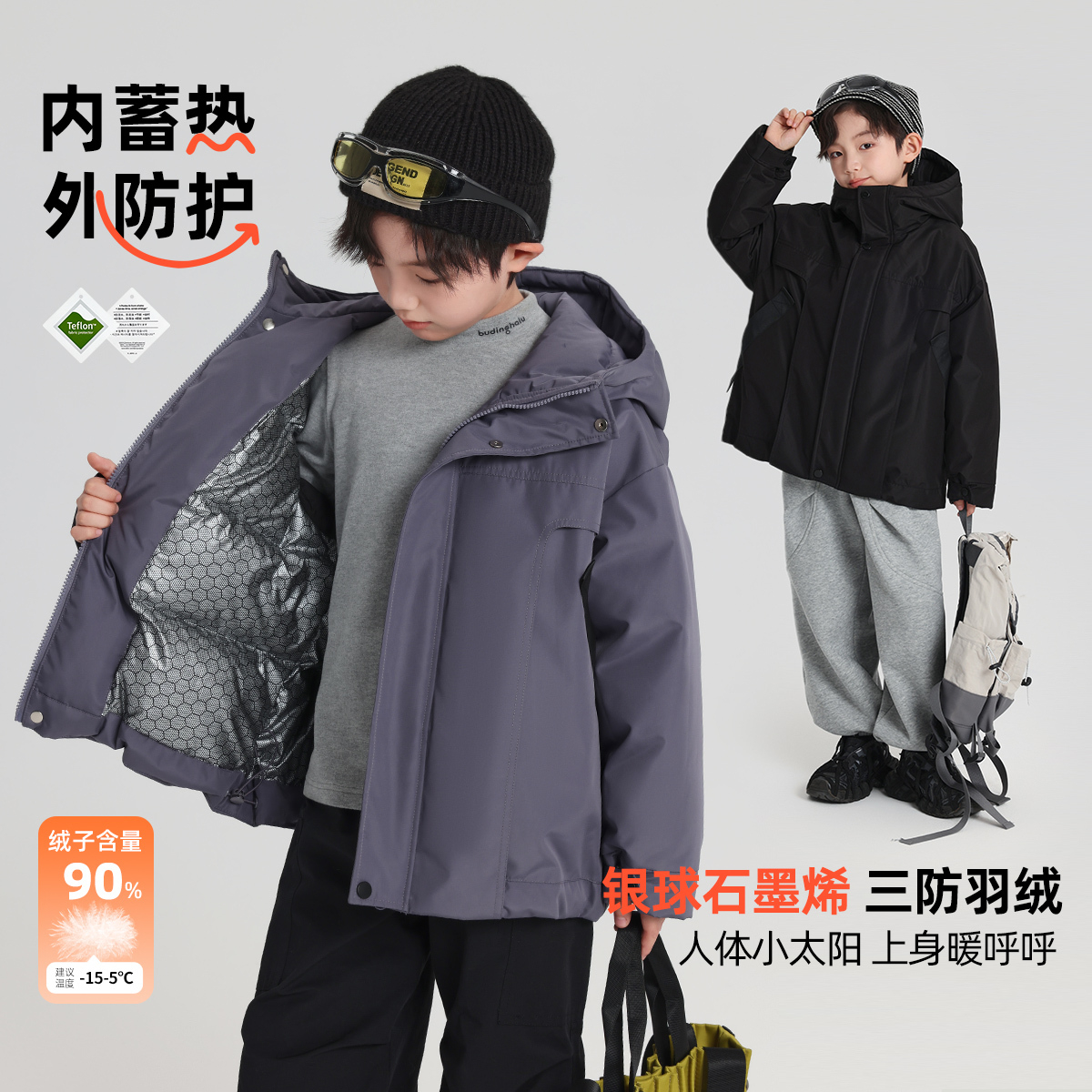 布丁哈鲁冬装童装男童上衣2025秋冬季新款儿童三防羽绒服外套