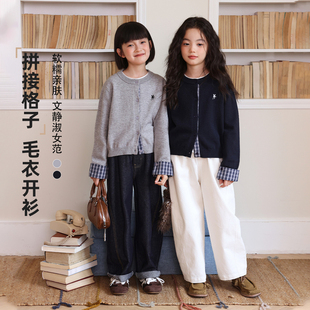 洋气拼接毛衣外套 布丁哈鲁童装 秋装 女童针织上衣2025春秋新款 童装