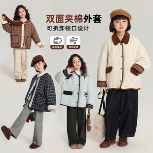 儿童百搭双面穿翻领棉服外套 洋气上衣2025秋冬款 布丁哈鲁冬装 童装