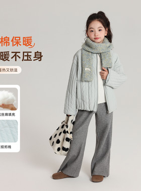 布丁哈鲁冬装童装女童简约上衣2026秋冬款儿童立领竖纹棉服外套