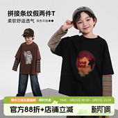 儿童纯棉柔软印花条纹长袖 男童上衣春秋新款 T恤 秋装 布丁哈鲁童装