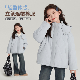 布丁哈鲁冬装童装女童简约上衣2026秋冬款儿童连帽棉服外套