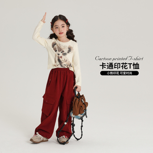 新款 沫沫家童装 秋装 女童上衣2026秋冬季 T恤 百搭儿童卡通印花长袖