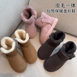 布丁哈鲁童装冬装女童鞋子2026冬季新款儿童雪地靴短筒保暖面包鞋