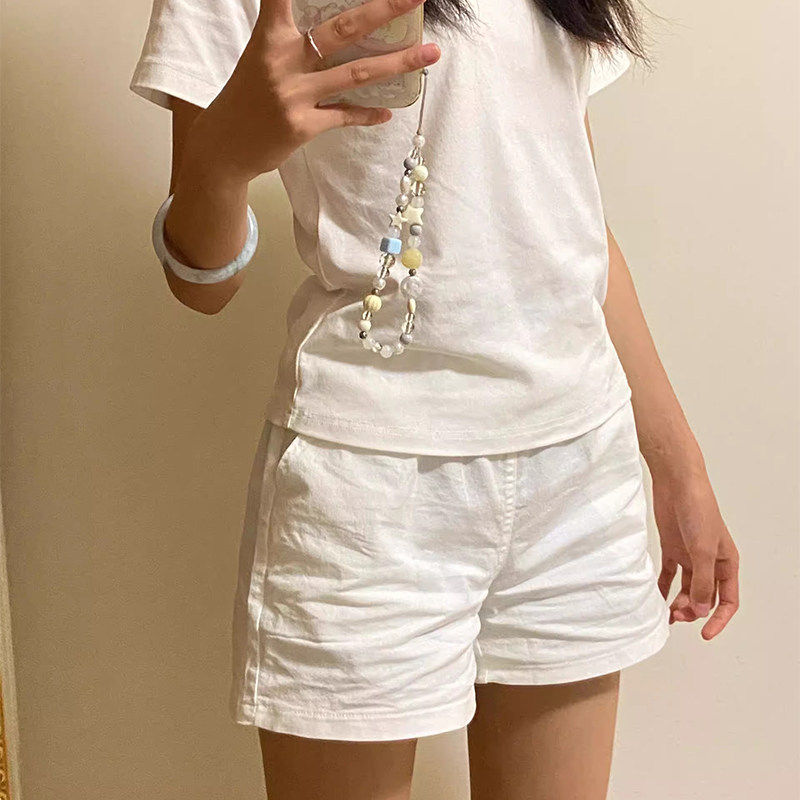 复古美式白色短裤女2026夏季新款高腰休闲宽松工装阔腿A字热裤子