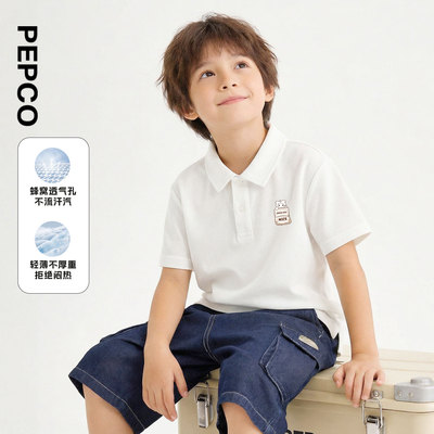 小猪班纳男童短袖t恤2026新款儿童polo衫男孩宽松白色翻领上衣PC — 8