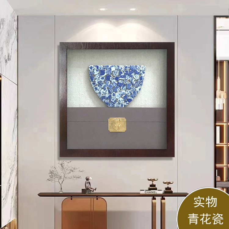 实物画青花瓷新中式装饰画家居装饰画客厅手工立体挂画中式陶瓷画图片