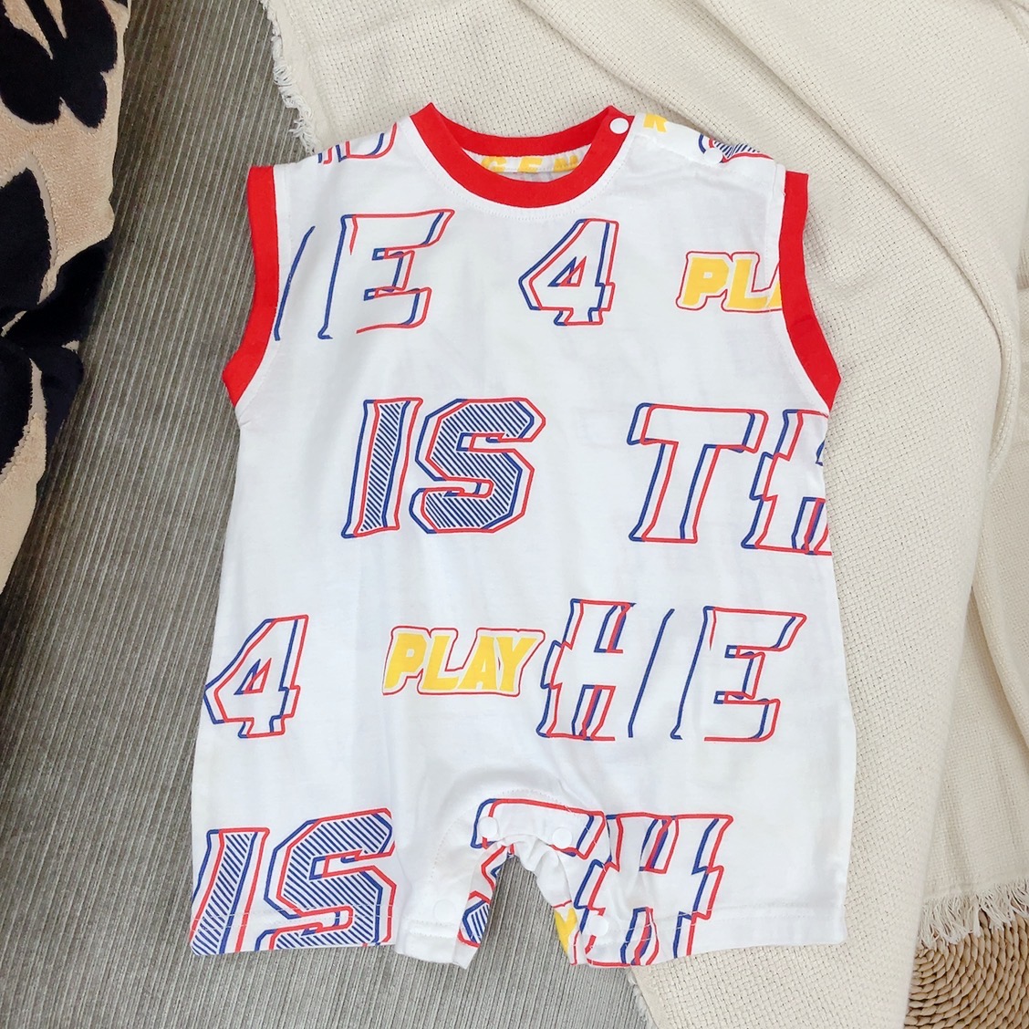 男宝宝春夏季纯棉圆领红领大印韩版短袖连体衣婴儿帅气哈衣