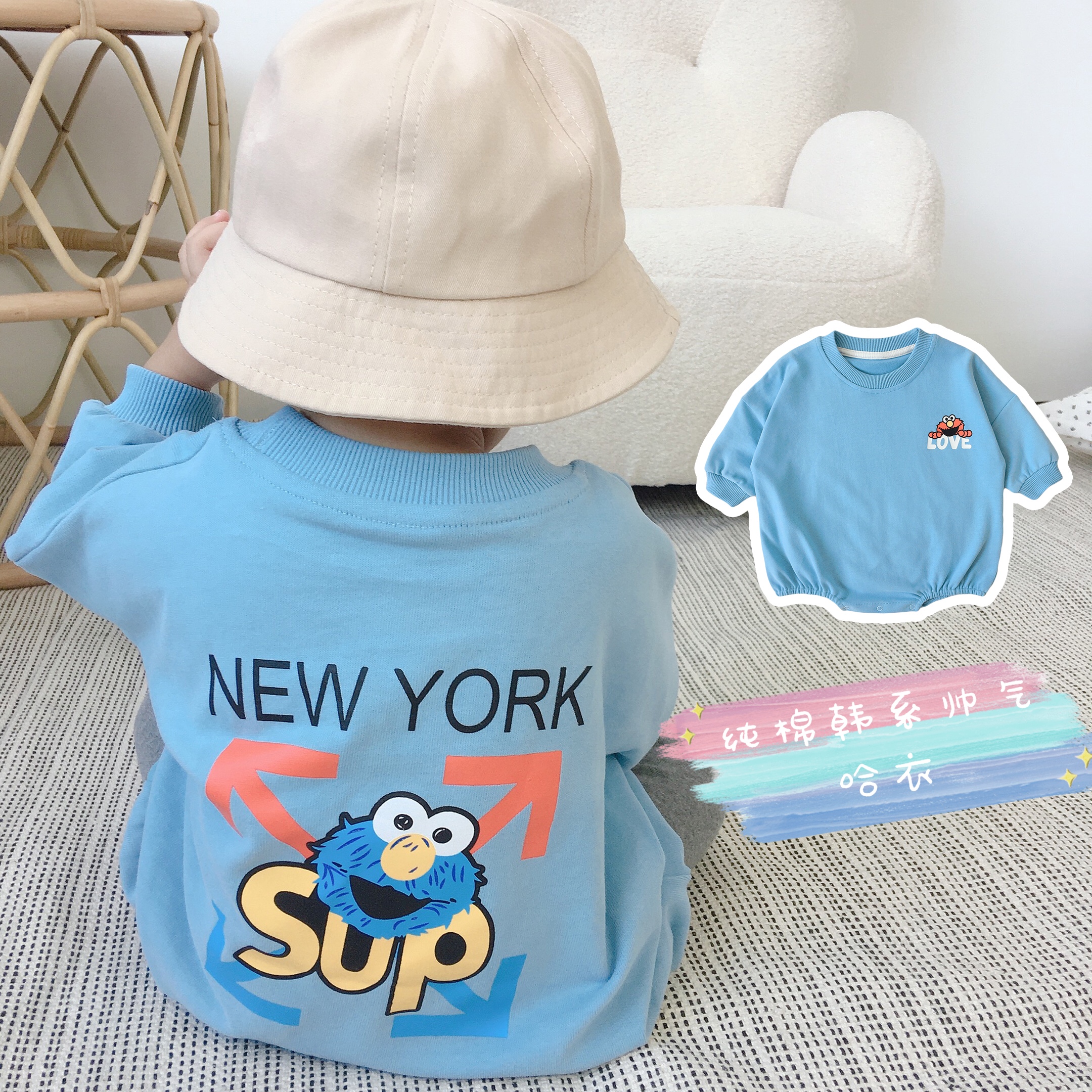 纯棉春秋款卡通爬服帅气连体哈衣