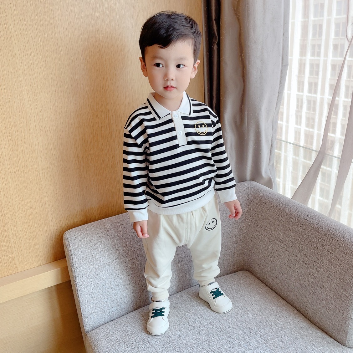 条纹韩系翻领婴儿小童衣童春秋