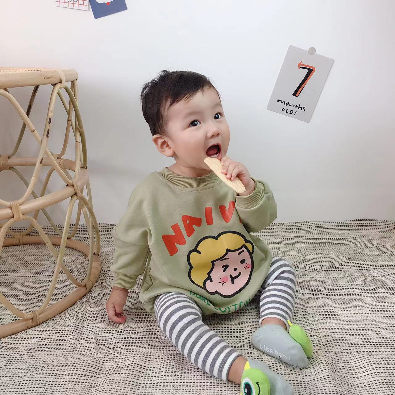 春秋婴童纯棉可爱长袖爬服男女童卡通套头连体哈衣宽松外出包屁衣