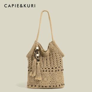 【天锚国际】森系镂空流苏编织包女夏季大容量海边度假民族风托托
