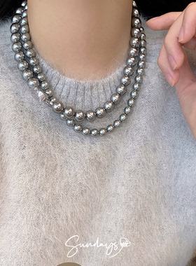 施家小珍珠真多麻灰色珍珠项链女颈链小米珠项链女款2024新款饰品