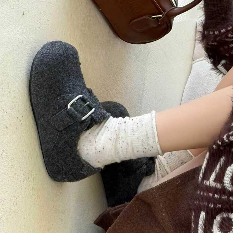 实体同款！毛绒勃肯鞋女2025冬季新款加绒一脚蹬百搭平底保暖女鞋