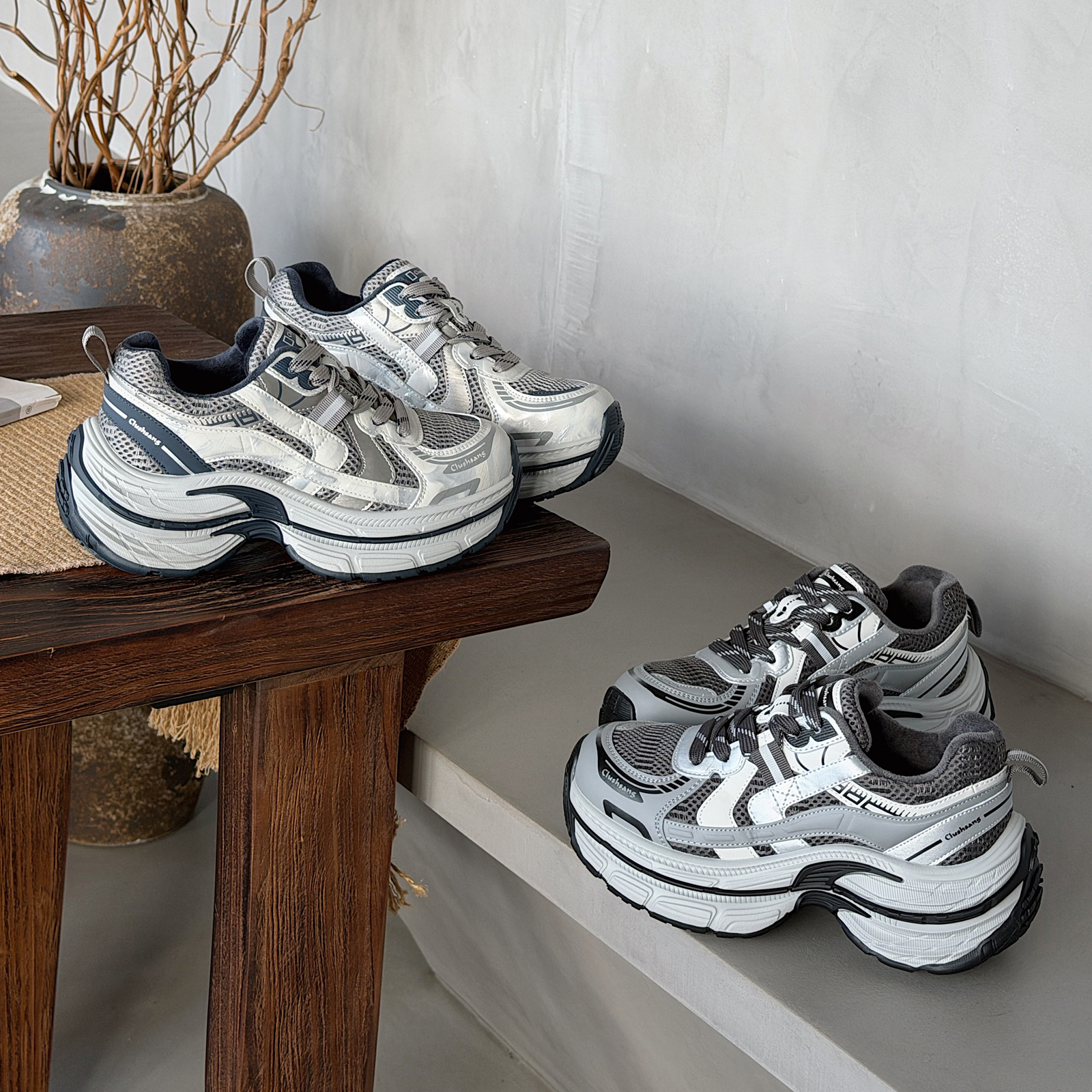 实体同款！2025冬款厚底老爹鞋女加绒保暖增高5cm百搭休闲做旧鞋