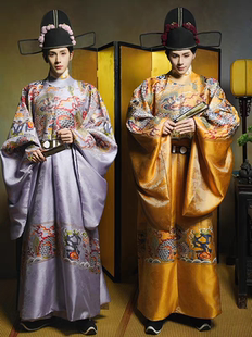 斜塘衣庄玉麒麟男款织金妆花圆领袍套装婚服情侣国风中式婚礼主持