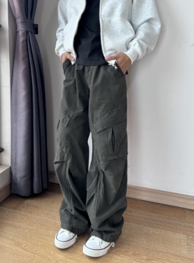 17DUP美式复古高街宽松百搭Crogo工装裤男女直筒显高拼接休闲裤