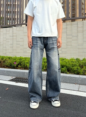 17DUP美式复古高街水洗弯刀牛仔裤男女春夏宽松直筒休闲阔腿裤