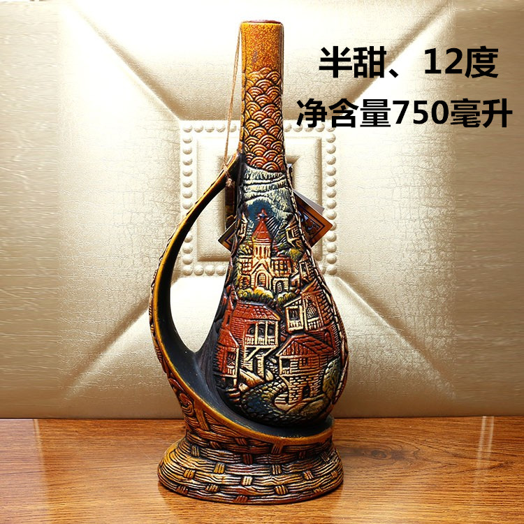 格鲁吉亚红葡萄酒彩陶瓶摆件红酒聚会礼品酒原瓶进口保真单支