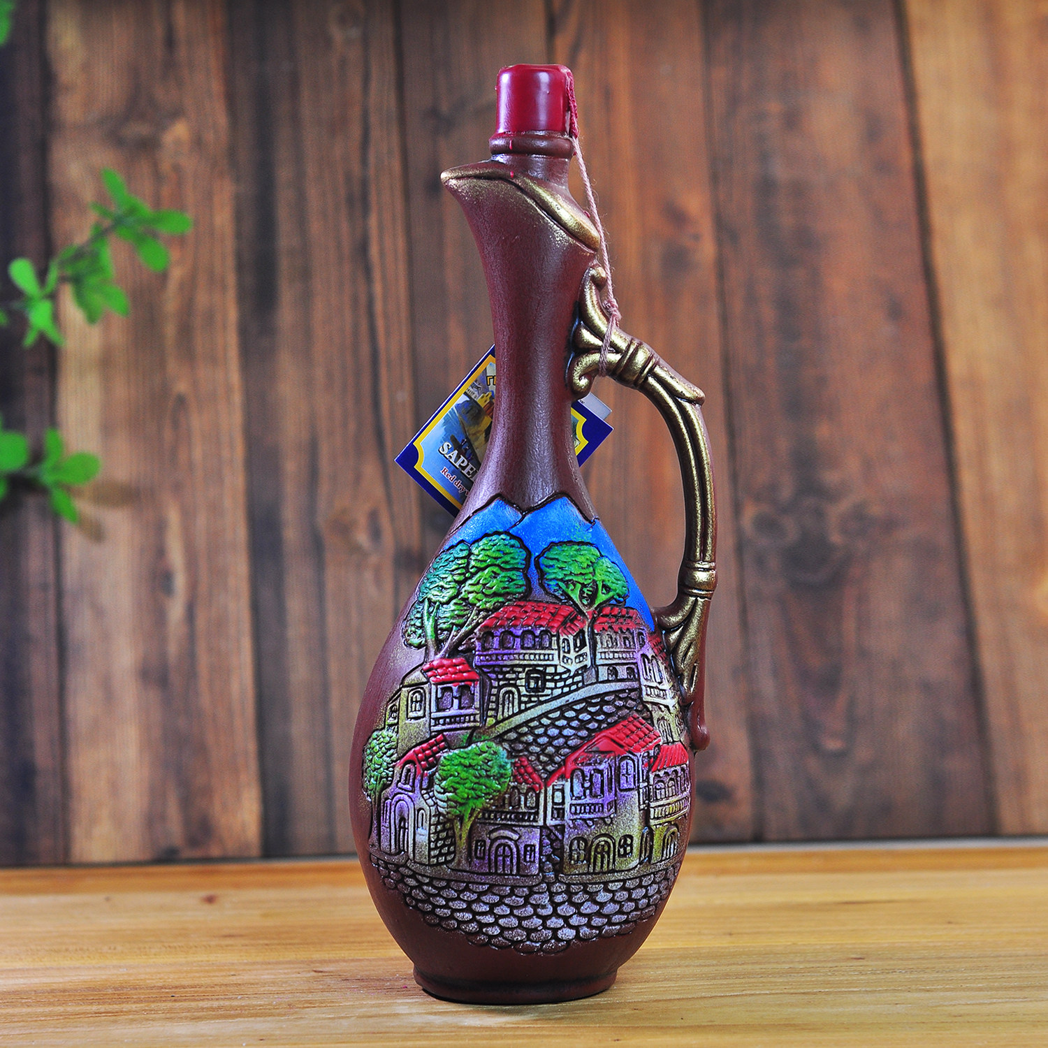 保真格鲁吉亚原瓶进口干红葡萄酒彩色陶瓶立体浮雕工艺摆饰礼品
