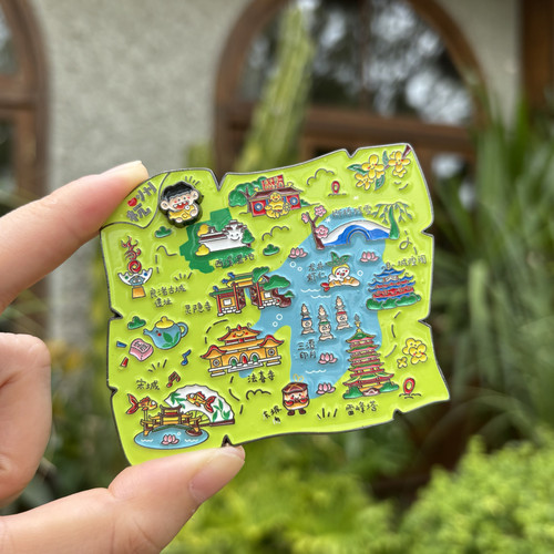 杭州地图金属冰箱贴 西湖伴手礼纪念品文创可爱礼物