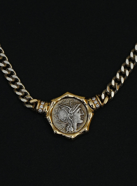 有生珠宝超酷古罗马时期罗马女神项链八角设计18k金加银链子项链